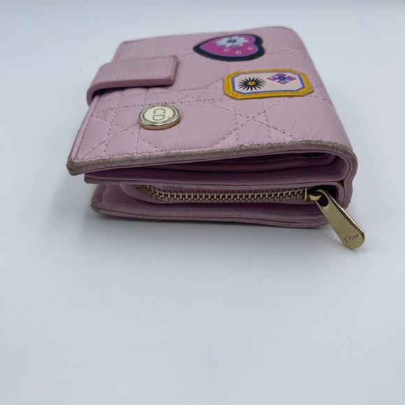 Christian Dior Pink Cannage Quilted lambskin leather lady patches wallet w/zip - Picture 4 of 15